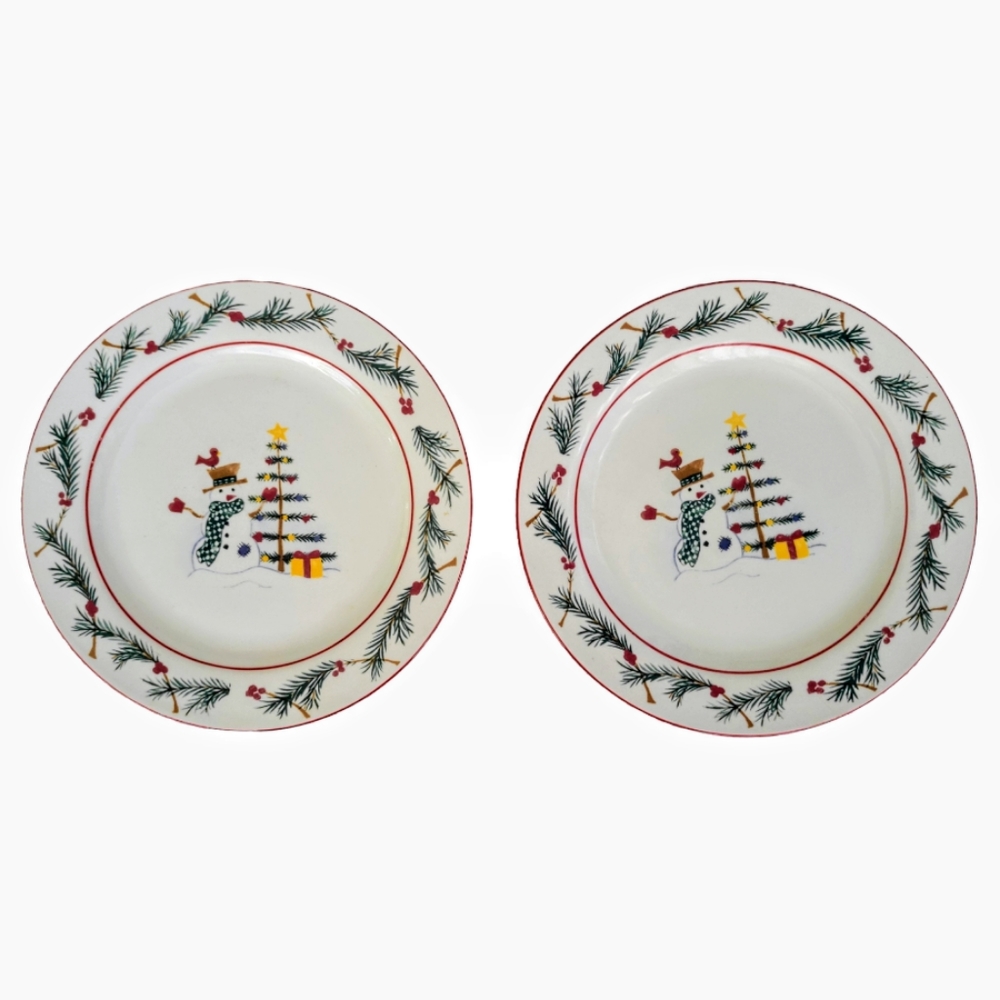 Vintage Holiday Snowman Plates Set of 2